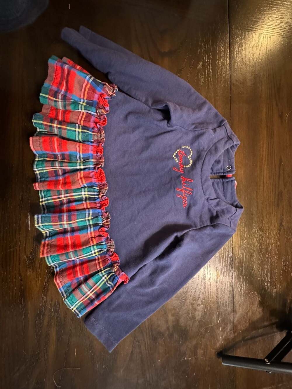 Tommy Hilfiger Plaid Ruffle Dress Size 3T Navy Blue